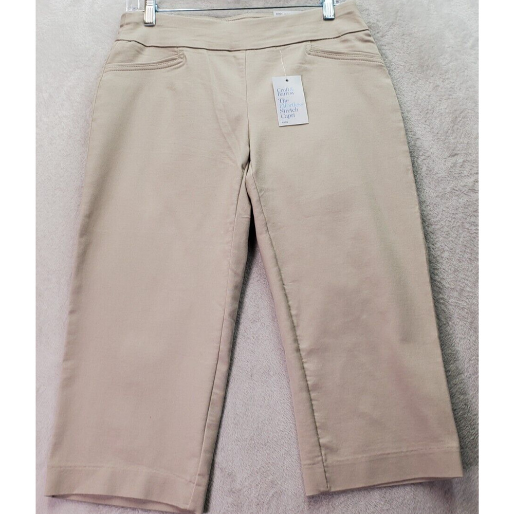 Croft & Barrow Capri Pants Women Petite 4 Tan Cotton Stretch Pocket Straight Leg